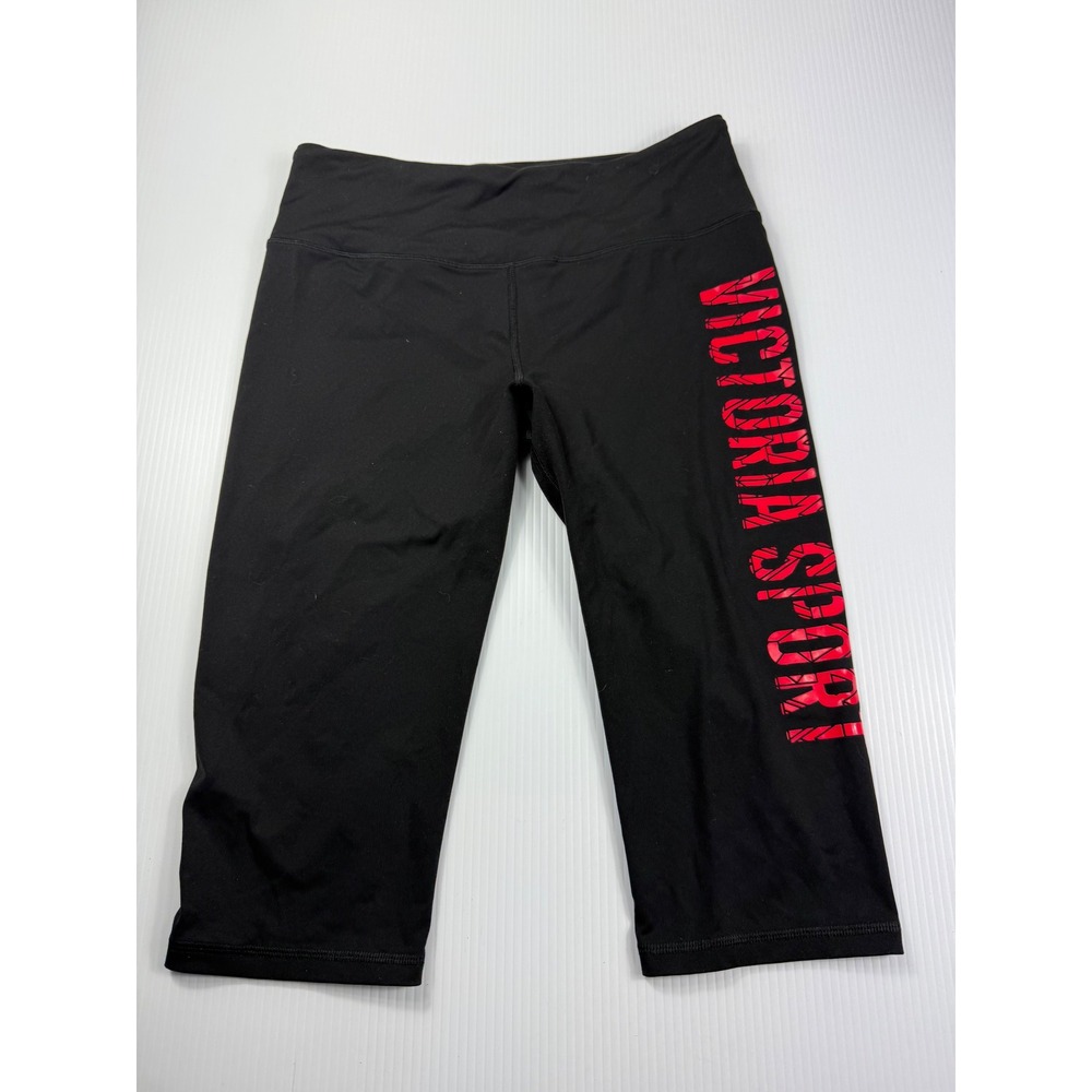 Victoria Sport Capri Leggings Workout Fitness Cropped Black Red‎ L